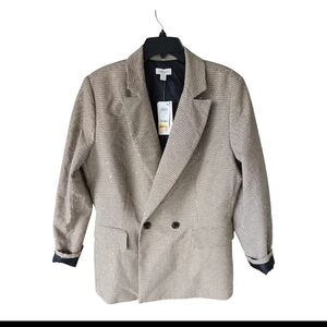 $99 On-34th New Sequin Plaid Blazer Jacket 14 Women Beige Twill Elegant Glitter